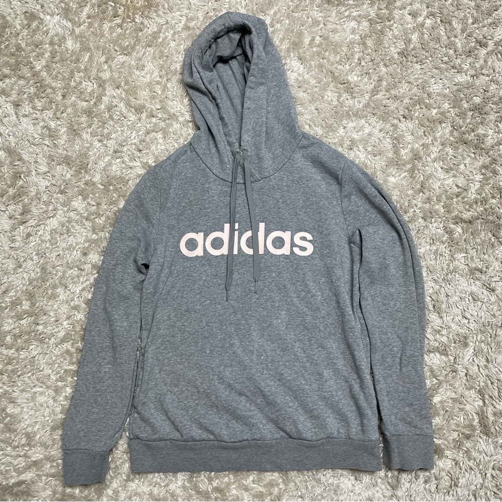 Adidas, M, and Gray hoodie.